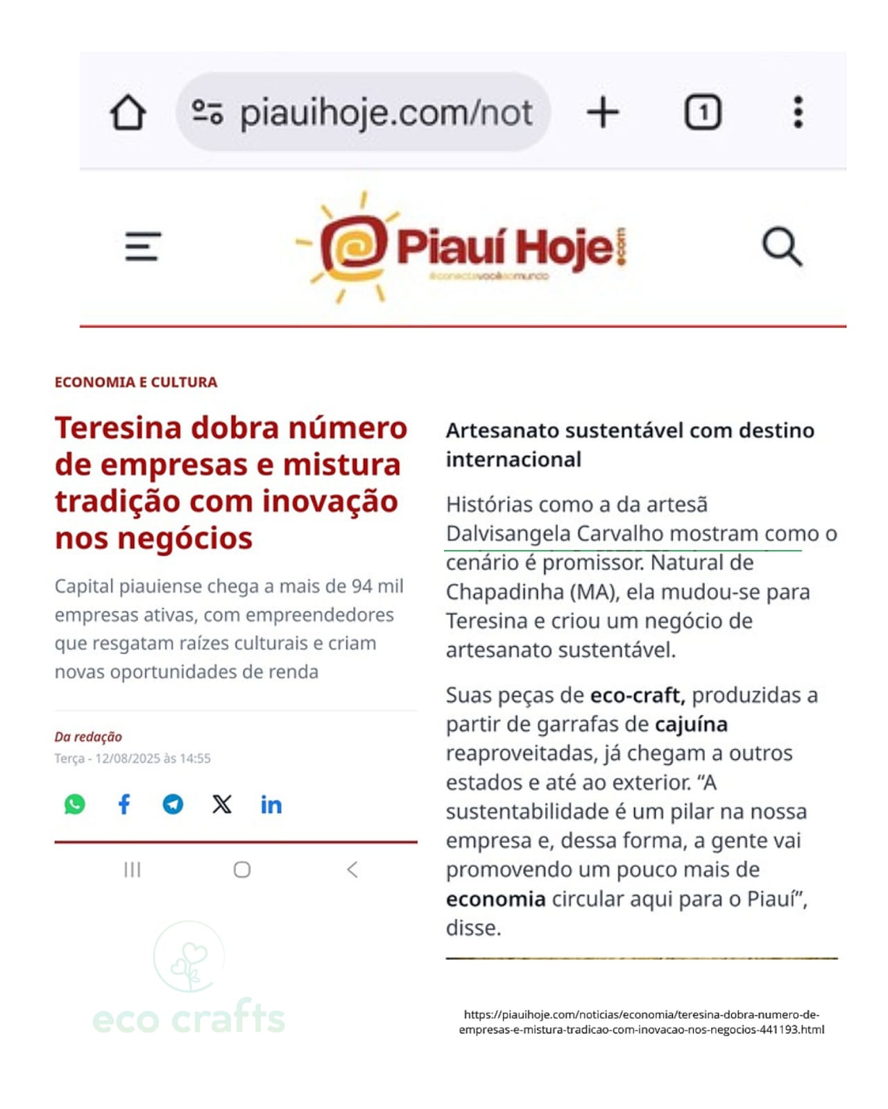 Matéria sobre o aniversário de Teresina e empreendedores inspiração e a citação em mais de 40 portais e jornais.